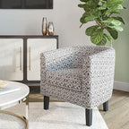 BELLEZE Accent Barrel Chair, Linen Round Chair Club Tub Sofa Corner Chair with Flared Legs and Cozy Soft Padding for Living Room Bedroom Waiting Room - White & Brown