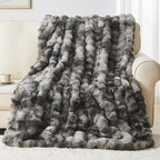 Lotus Karen Faux Fur Throw Blanket Tie-Dye Dark Gray - Big Bubble Rabbit Fluff Blanket for Couch, Small Fluffy Fuzzy Cozy Blanket, Thick Furry Plush Shaggy Blankets, 50x60 Inches