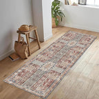 Vintage 2'6'' x 8' Washable Area Rug - Stylish Indoor Rug for Living, Dining or Bedroom - Lightweight Carpet with Non-Slip Backing - Foldable for Easy Placement and Maintenance - Rust