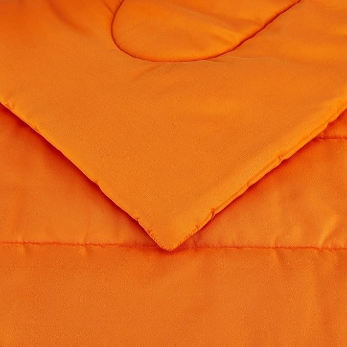 Amazon Basics 2 Piece Soft Microfiber Kids' Comforter and Pillow Sham Set, Twin, Bright Orange, Solid