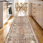 Vintage 2'6'' x 8' Washable Area Rug - Stylish Indoor Rug for Living, Dining or Bedroom - Lightweight Carpet with Non-Slip Backing - Foldable for Easy Placement and Maintenance - Ivory