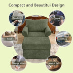 35.82” Accent Chair with Ottoman Upholstered Living Room Chairs for Reading Chair with Chaise Lounge Chairs Indoor, Comfortable Armchair for Bedroom (Green, 35.82")
