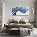 Large Wall Art for Living Room Bedroom Home Office Blue Tree of Life Wall Art Floral Picture Framed Wall Decor Modern Canvas Prints 29x59 In