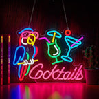 Parrot Cocktail Neon Sign for Wall Decor Bar LED Light Beer Wine Alcohol Man Cave Garage USB Powered Dimmable Art Signs