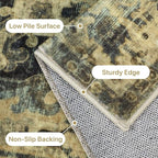 GENIMO Machine Washable 8x10 Area Rugs for Living Room, Non Slip Vintage Rugs, Low Pile Lightweight Chenille Print Rug for Bedroom, Dining Room, Home Office, Tawny Sage