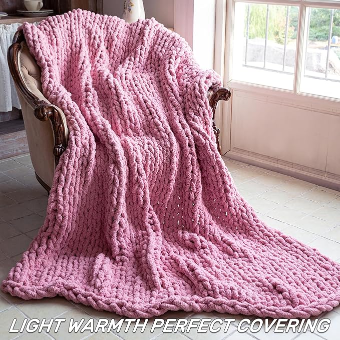 Chunky Knit Blanket - Luxury Soft Cozy 60 * 80 Throw Blanket,100% Woven Blanket Rope Knot Throw Blanket for Couch, Sofa, Home Decor, Gift - Machine Washable(Pink)