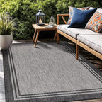 Bordered Outdoor Rug 10x14 Washable Outside Carpet for Indoor Patio Porch Waterproof Easy Cleaning Non Shedding Area Rugs Dark Gray 10 x 14