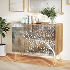 SIGNWIN Sideboard Buffet Cabinet, Kitchen Storage Cabinet with 2 Doors, Mid-Century Tree Silhouetten, Cupboard Console Table for Dining Room - 35" L x 18" W x 29" H