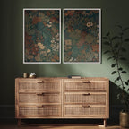 SIGNFORD Framed Canvas Print Wall Art Set Vintage Botanical Floral Dark Green and Rust Toned Illustration Modern Art Decorative Nordic Nature for Living Room, Bedroom, Office - 16"x24"x2 White