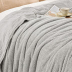 EMME Muslin and Fleece Throw Blanket Reversible - 50"*60" Grey Soft Warm Throw Blankets for Couch Bed Picnic Travel Bed