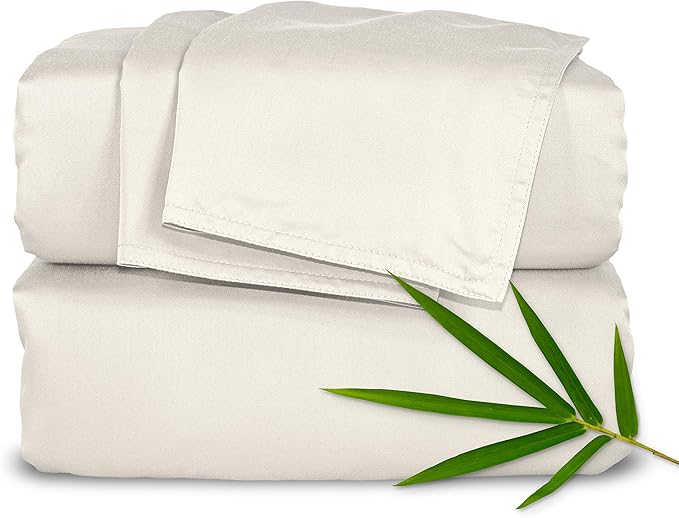 Split King Sheets by Pure Bamboo, Genuine 100% Organic Viscose Derived from Bamboo Bed Sheet Set, Soft & Cooling, Double Stitching *Not for Split Top (Split King, Ivory)