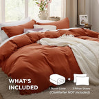 Bedsure Terracotta Duvet Cover King Size - 3 Pieces Prewashed Cotton-Like Extra Soft Bedding Set, Includes 1 Duvet Cover 104x90 Inches with Zipper Closure & 2 Pillow Shams, Comforter Not Included