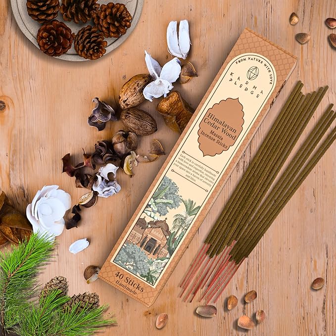 Incense Sticks, Himalayan Cedarwood Incense, Made with Natural Ingredients, Hand Rolled Aromatic Masala, 40 Stick Pack, 45-60 Minute Burn Time, Best for Home Fragrance, Meditation, Yoga, Relaxation