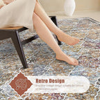 4' x 6' Washable Area Rug - Low Pile Soft Vintage Indoor Rug for Living, Dining or Bedroom - Lightweight Carpet with Non-Slip Backing - Foldable for Easy Placement, Multi