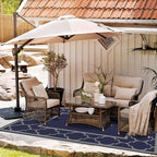 GENIMO 6' x 9' Outdoor Rug Waterproof for Patio Decor, Foldable Reversible Plastic Straw Area Rugs Mat for Camper, Outside Carpet for Rv, Deck, Porch, Picnic, Beach, Balcony, Blue & Grey