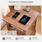 Farmhouse Nightstand with Charging Station, 18" End Table with 2 Drawers Storage and 1 Storage Shelf, Wooden Sofa Table w/Roman Column, , Bedside Cabinet for Bedroom, Living Room, Reclaimed Barnwood