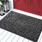 Yimobra Welcome Door Mat Outdoor Indoor, Non Slip Front Doormats, Heavy Duty Rubber Backing, Low-Profile Entrance Mat, Absorbent Resist Dirt, Easy Clean Patio Garage Floor Mats, 29.5 x 17, Grey