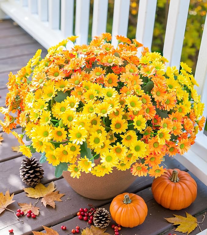 Daisy Artificial Flowers for Outdoors Summer Fall Decoration, 6 Bundles Fake Mums Silk Flowers for Outside Look Real UV Resistant Fake Plants Faux Flowers for Planter Front Door Home Indoor Porch, Mix