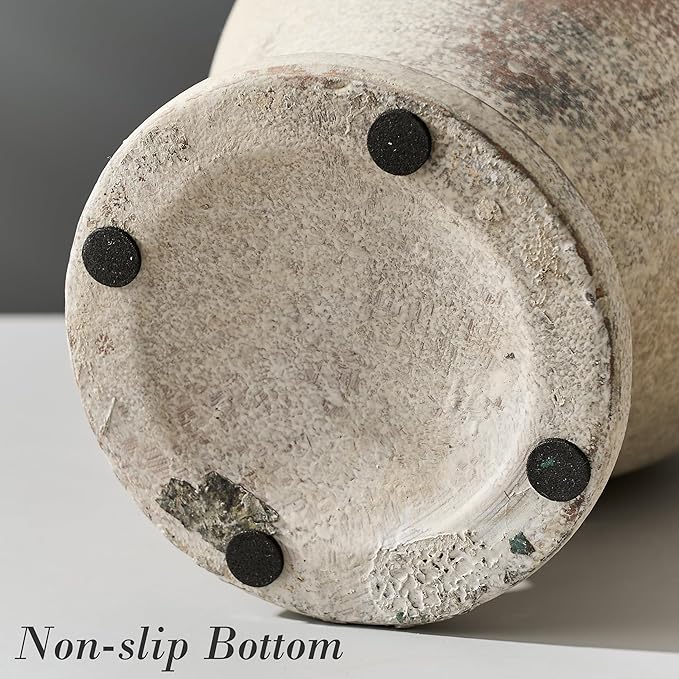 Ceramic Rustic Flower Vase with Handles, 8.46 Inch Tall Vintage Pottery Home Decor, Farmhouse Terracotta Vase for Living Room, Table, Shelf, Mantel Decoration, Farmhouse- Brown