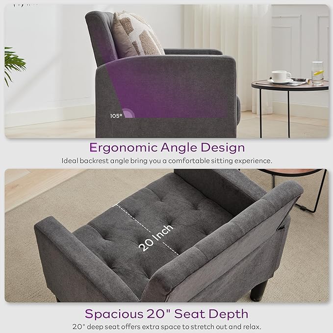 TYBOATLE Mid-Century Fabric Tufted Accent Living Room Armchairs, Comfy Modern Upholstered Bedroom Office Armchair, Reading Chair