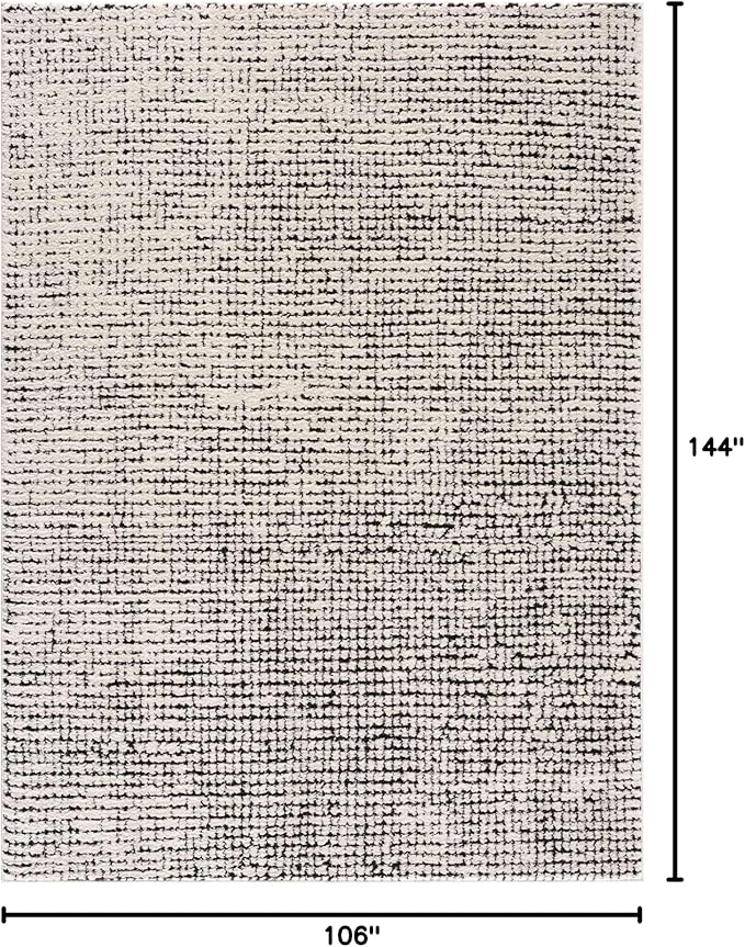 BoutiqueRugs Keita Contemporary Mosaic Area Rug - High Pile Fluffy Soft Shag Carpet for Living Room, Bedroom - Black and White - 8'10" x 12' (9x12)