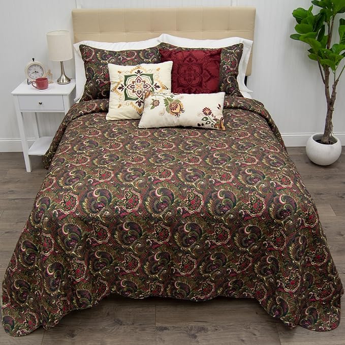 Donna Sharp Contemporary Polyester Quilt with Spice Postage Stamp Design - 3-Piece King Size Quilt Set, Machine Washable, Perfect for Any Decor Theme