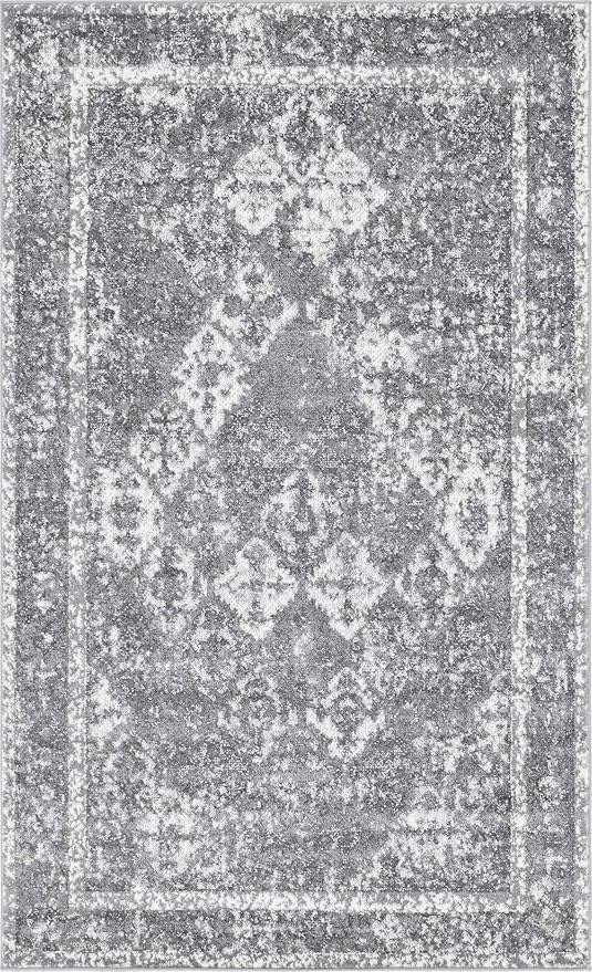 Unique Loom Rosso Collection Vintage, Traditional, Bohemian, Geometric, Distressed, Southwestern Area Rug, 5' 0" x 8' 0", Gray/Ivory