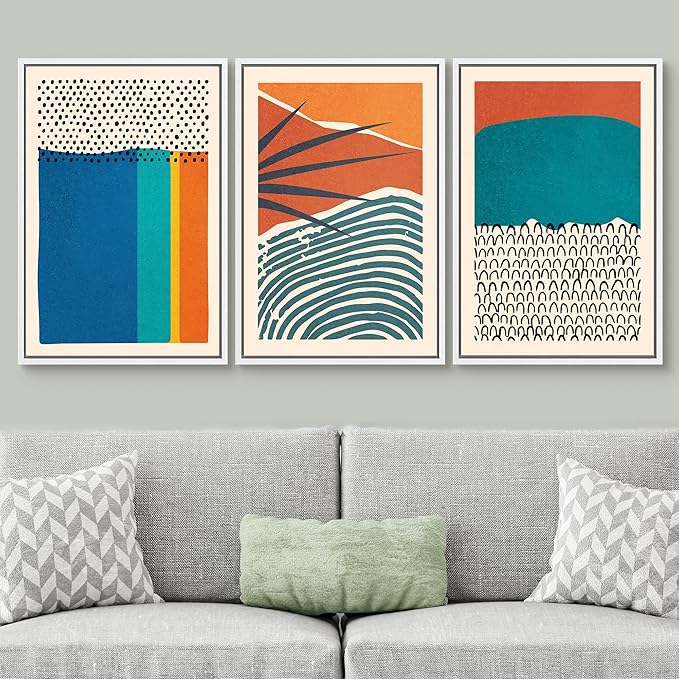 SIGNWIN Framed Canvas Print Wall Art Set Vibrant Tropical Palm Leaf Polygons Nature Wilderness Illustrations Modern Art Decorative Nordic Rustic for Living Room, Bedroom, Office - 24"x36"x3 White