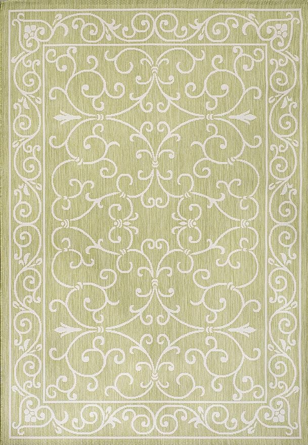 JONATHAN Y Vintage Filigree Indoor Outdoor Area Rug 5X8 Green/Cream, Charleston Textured Weave for Backyard, Patio, Porch, Easy-Cleaning, High Traffic, Pet-Friendly, Non-Shedding (SMB106H-5)