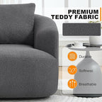 Luxlen Swivel Accent Chair with Pillow for Living Room, Teddy Fleece Upholstered Single Sofa, 360° Rotating Barrel Chair with Metal Base for Bedroom, Office, Apartment - Dark Gray