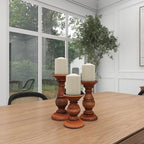 Deco 79 Mango Wood Decorative Candle Holder Turned Style Pillar Candle Stand, Set of 3 Candlestick Holder 10",8",6"H, Brown