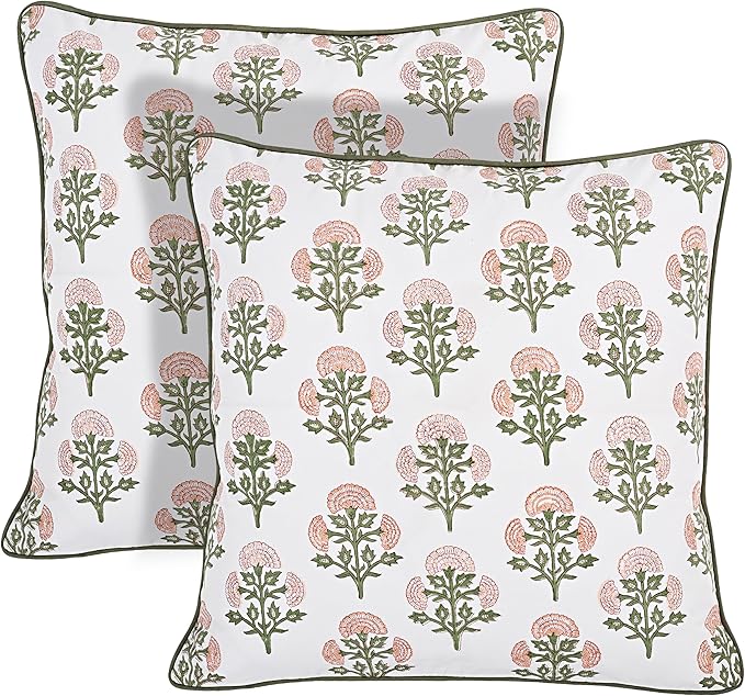 Ridhi Modern Farmhouse Pillow Covers Decorative Cotton Throw Pillow Covers Set of 2 Taupe Cushion Covers with Piping for Couch Sofa Bed Living Room Spring Home Decor 20x20