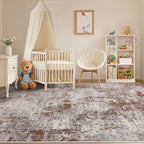 Tortania Washable 8x10 Area Rug for Living Room: Modern Abstract Neutral Large Soft Thin Rugs - Non Slip Indoor Carpet for Bedroom Dining Room Office Nursery Home Floor Decoration - Brown