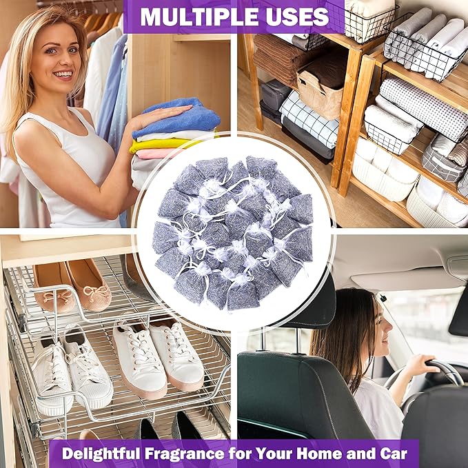 French Lavender Sachets for Drawers and Closets Fresh Scents, Set of 24, Home Fragrance Sachet for Closets and Drawers, White, LV-C-24-2