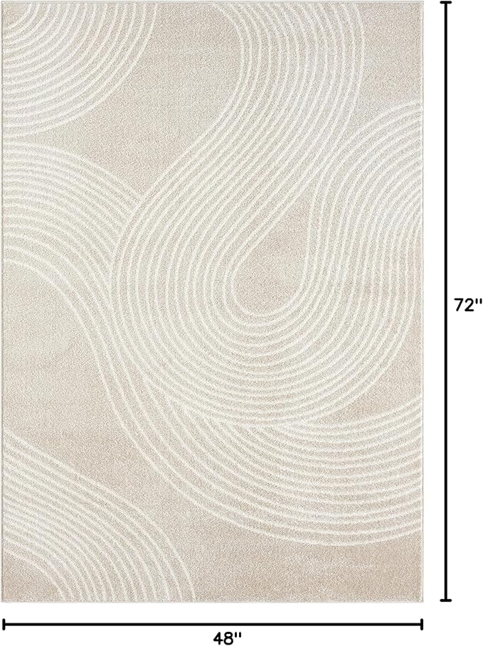 Abani Nuevo Collection Area Rug - Transitional Beige/Cream Design -4'x6' - Easy to Clean - Durable for Kids and Pets - Non-Shedding - Medium Pile - Soft Feel - for Living Room, Bedroom & Office