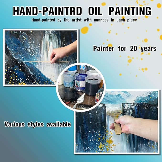 Waterfall Hand Painted Wall Art for Living Room - Mountains Wall Art for Office Decor - Landscape Big Wall Art for Living Room Size 29" x 59"