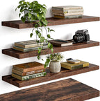 23’’Rustic Brown Floating Shelves for Wall,Rustic Wood Shelf for Room Decor/Storage/Display,Small Bookshelf,Wall Mounted Hanging Shelves for Bedroom, Bathroom, Living Room, Kitchen,Set of 4