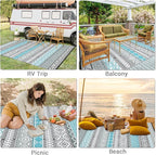 GAOMON Outdoor Plastic Straw Rug, 10'x14' Reversible Sage Green Patio Mat, Flower Modern Design for RV, Backyard, Deck, Camping, Picnic, Blue/Grey(Bohemia)
