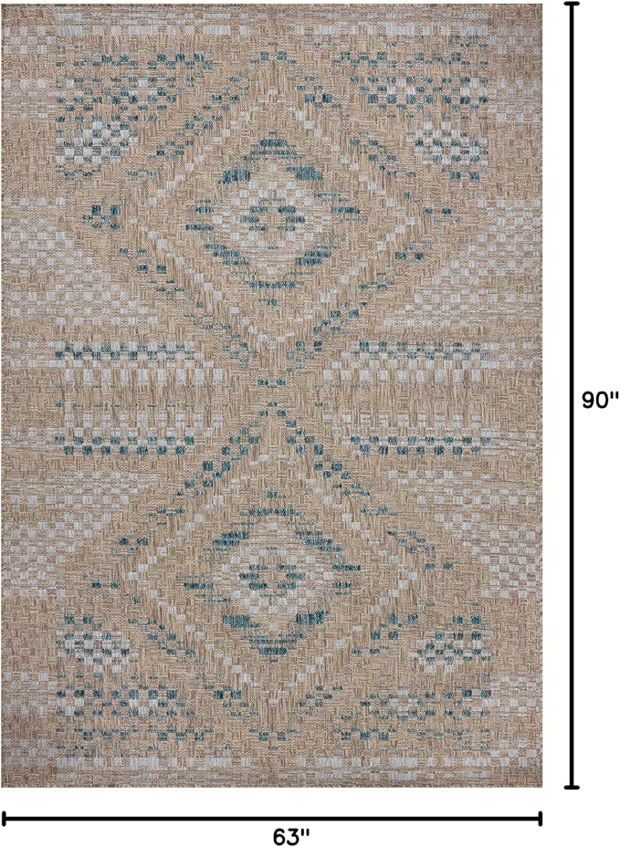 Loloi Amber Lewis Topanga Collection TOP-04 Natural/Aqua 5'-3" x 7'-6" Indoor/Outdoor Area Rug