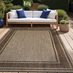 Beverly Rug Large Outdoor Rug 9x12 Modern Bordered Area Rugs for Indoor and Outdoor Patio Deck Porch Garden Waterproof Weather Sun Resistant Washable Outside Carpet (9 x 12 Jute)