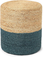 REDEARTH · Cylindrical Pouf Foot Stool Ottoman - Jute Braided Pouffe Poof Accent Sitting Footrest for Living Room, Bedroom, Nursery, Patio, Lounge Set of 2 (Natural Teal, 14.5"x14.5"x16")