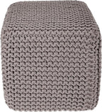 REDEARTH Cube Hand Knitted Pouf - Foot Stool Ottoman - Cord Boho Pouffe - Poof Accent Stuffed Table or Footrest for Living Room - Nursery - Bedroom - Patio - 100% Cotton (16" x 16" x 16") - Taupe