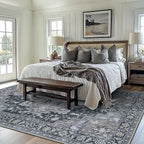 GENIMO 8x10 Area Rugs for Living Room, Machine Washable Non Slip Vintage Rugs, Low Pile Lightweight Chenille Print Rug for Bedroom, Dining Room, Home Office,Dark Gray