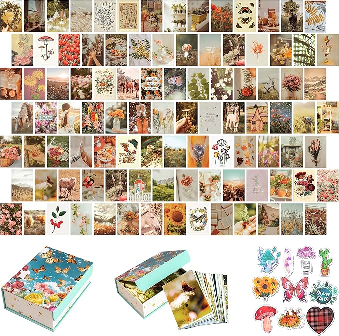 Artivo Aesthetic Wall Collage - Cottagecore Nature Boho Designs, for Teen Girls' Bedrooms - 100 Posters, 4x6 Inch, Photos Collection