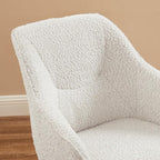 Art Leon Desk Chair No Wheels, Mid Century Modern Office Chair, Swivel Accent Chair with Oak Wood Legs, Boucle Fabric Upholstered Arm Chair, White