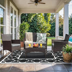 GENIMO 5' x 8' Outdoor Rug Waterproof for Patio Decor, Foldable Reversible Plastic Straw Area Rugs Mat for Camper, Outside Carpet for Rv, Deck, Porch, Picnic, Beach, Balcony, Black & White