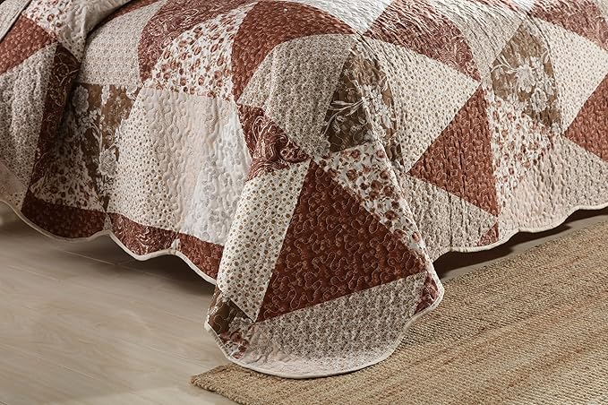 Travan 3-Piece King Bedspread Quilt Sets Patchwork Floral Oversized Reversible Quilted Bedding Coverlet Set for All Seasons, King Size