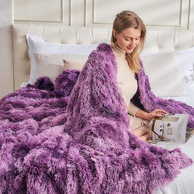 GONAAP Fuzzy Faux Fur Throw Blanket Queen Size Tie-dye Violet Purple Super Soft Cozy Plush Fuzzy Shaggy Blanket for Couch Sofa Bed (Tie-dye Violet Purple, Queen(90"x90"))