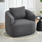 Luxlen Swivel Accent Chair with Pillow for Living Room, Teddy Fleece Upholstered Single Sofa, 360° Rotating Barrel Chair with Metal Base for Bedroom, Office, Apartment - Dark Gray