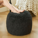 XeGe Fluffy Faux Fur Inflatable Pouf Ottoman, Cozy Shaggy Fuzzy Foot Stool, Furry Foot Rest Floor Pouf Anti-Slip, Foldable Round Ottoman Cushion for Living Room Bedroom Patio Dorm Desk, Dark Grey